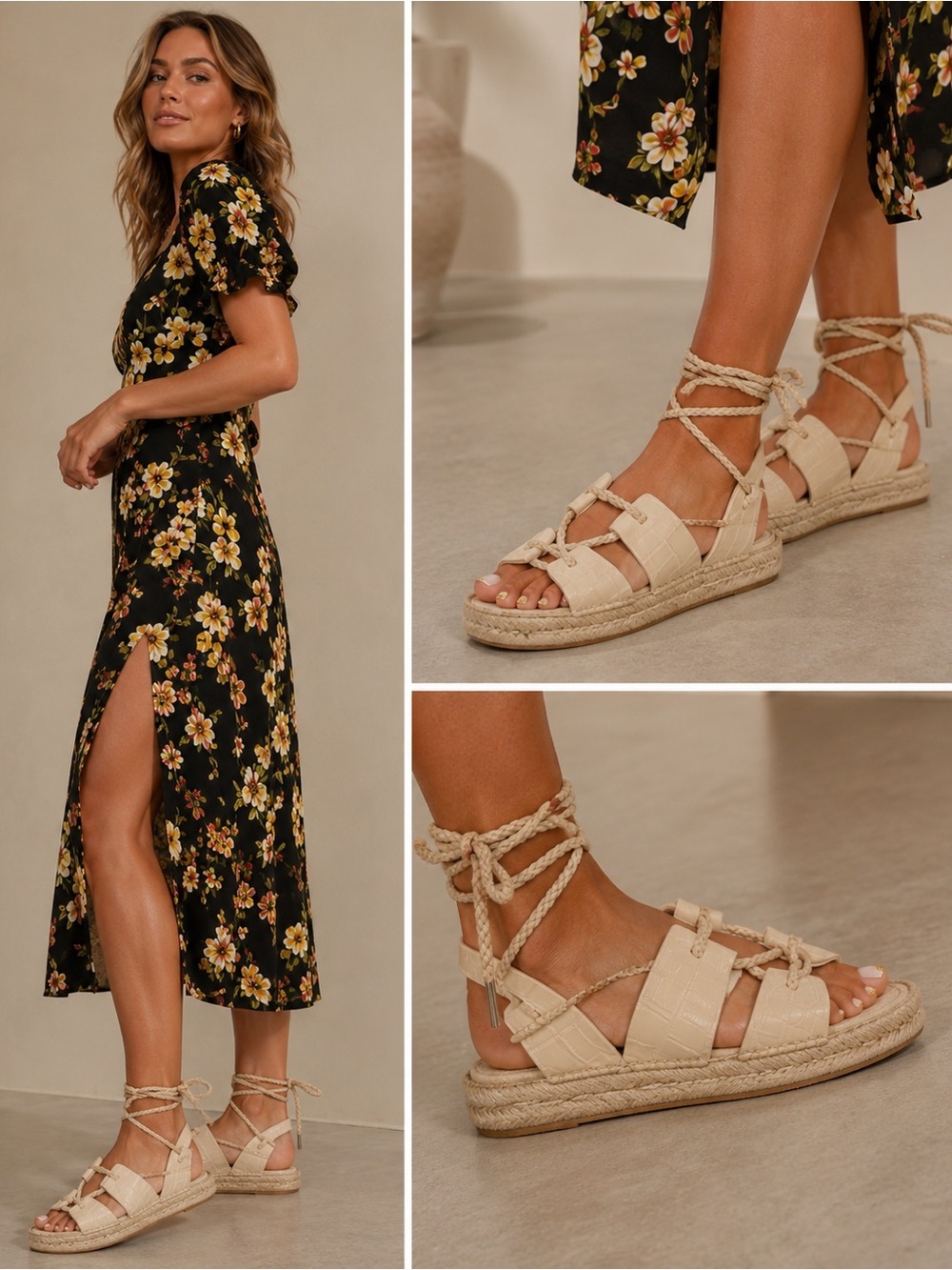 NEW • Freda Salvador • Women's Lucy Espadrille Ankle Tie Sandals Cream Sand Croc